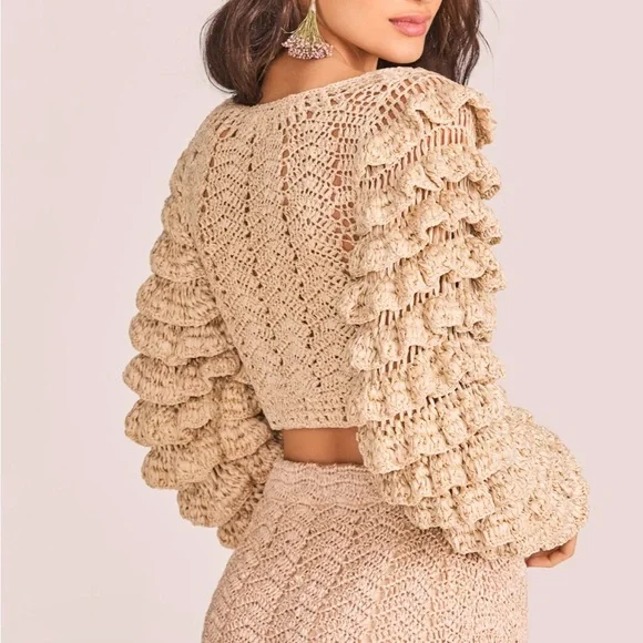 LoveShackFancy Junice Crop Cardigan in Sand